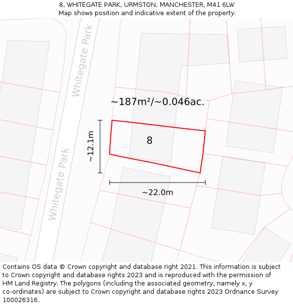 8, WHITEGATE PARK, URMSTON, MANCHESTER, M41 6LW: Plot and title map