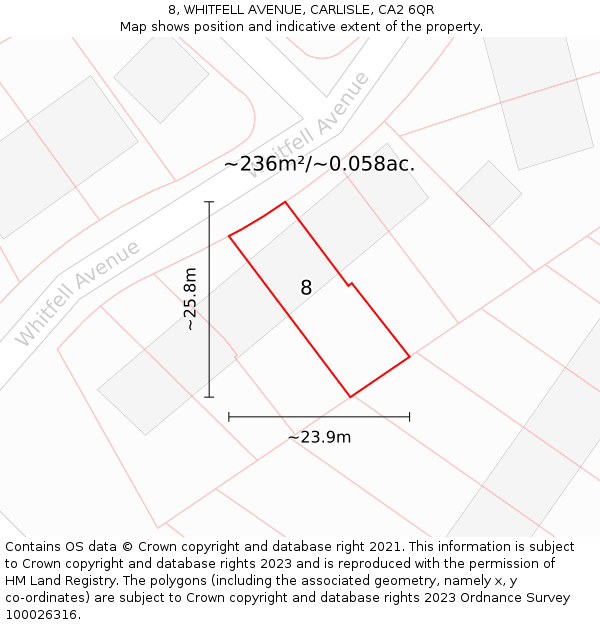 8, WHITFELL AVENUE, CARLISLE, CA2 6QR: Plot and title map