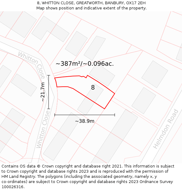 8, WHITTON CLOSE, GREATWORTH, BANBURY, OX17 2EH: Plot and title map