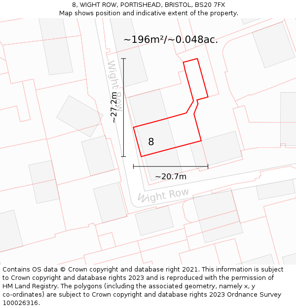 8, WIGHT ROW, PORTISHEAD, BRISTOL, BS20 7FX: Plot and title map