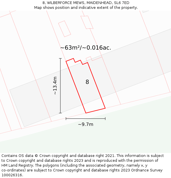 8, WILBERFORCE MEWS, MAIDENHEAD, SL6 7ED: Plot and title map