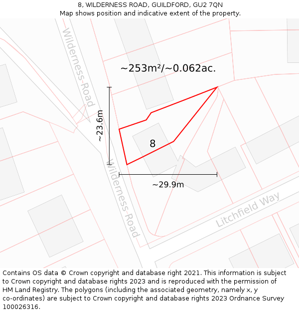 8, WILDERNESS ROAD, GUILDFORD, GU2 7QN: Plot and title map