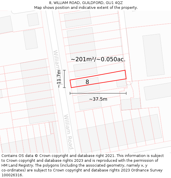 8, WILLIAM ROAD, GUILDFORD, GU1 4QZ: Plot and title map