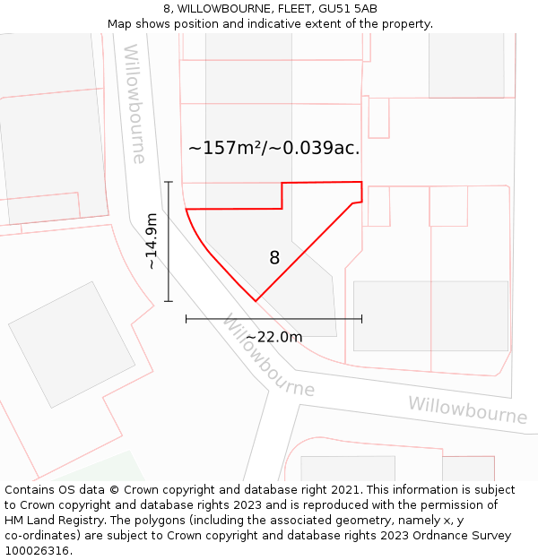 8, WILLOWBOURNE, FLEET, GU51 5AB: Plot and title map