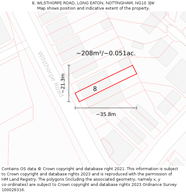 8, WILSTHORPE ROAD, LONG EATON, NOTTINGHAM, NG10 3JW: Plot and title map