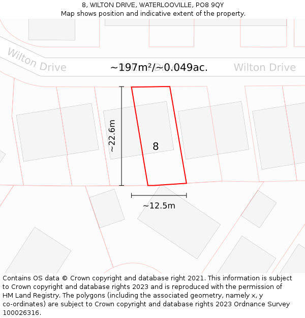 8, WILTON DRIVE, WATERLOOVILLE, PO8 9QY: Plot and title map