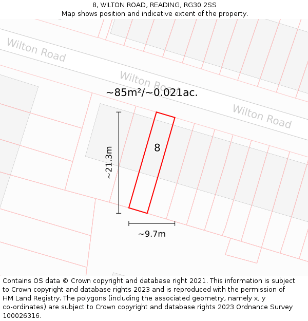 8, WILTON ROAD, READING, RG30 2SS: Plot and title map