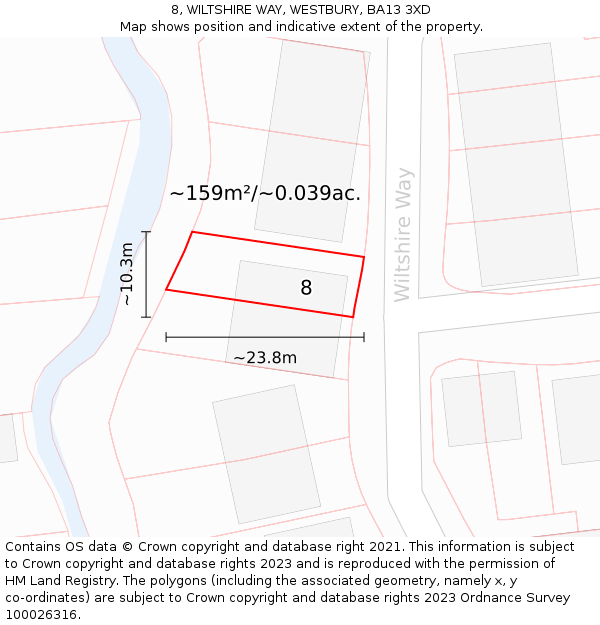 8, WILTSHIRE WAY, WESTBURY, BA13 3XD: Plot and title map