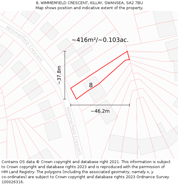 8, WIMMERFIELD CRESCENT, KILLAY, SWANSEA, SA2 7BU: Plot and title map