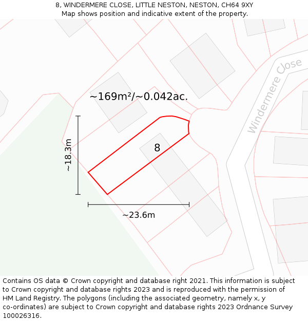 8, WINDERMERE CLOSE, LITTLE NESTON, NESTON, CH64 9XY: Plot and title map