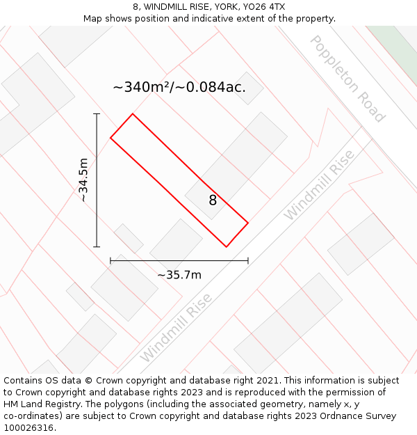 8, WINDMILL RISE, YORK, YO26 4TX: Plot and title map