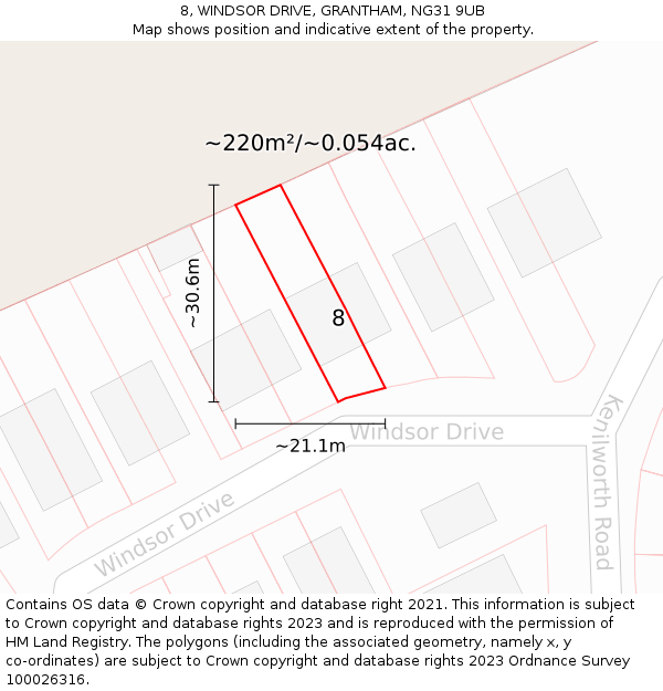 8, WINDSOR DRIVE, GRANTHAM, NG31 9UB: Plot and title map