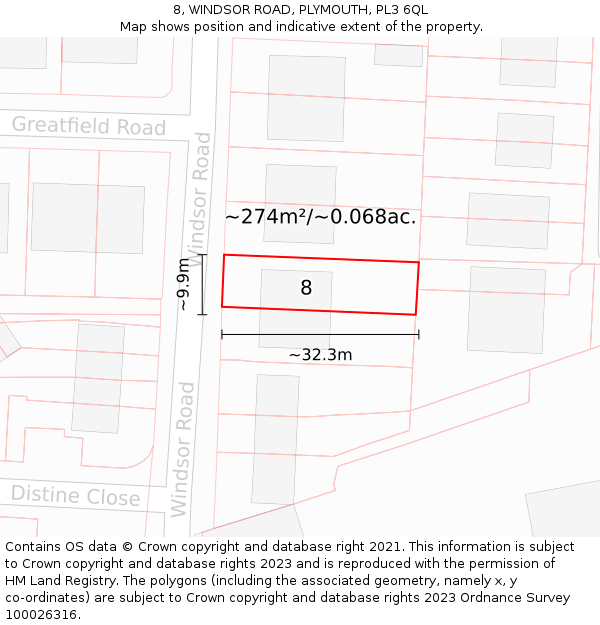8, WINDSOR ROAD, PLYMOUTH, PL3 6QL: Plot and title map