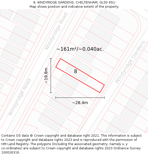 8, WINDYRIDGE GARDENS, CHELTENHAM, GL50 4SU: Plot and title map