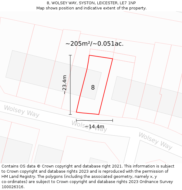8, WOLSEY WAY, SYSTON, LEICESTER, LE7 1NP: Plot and title map