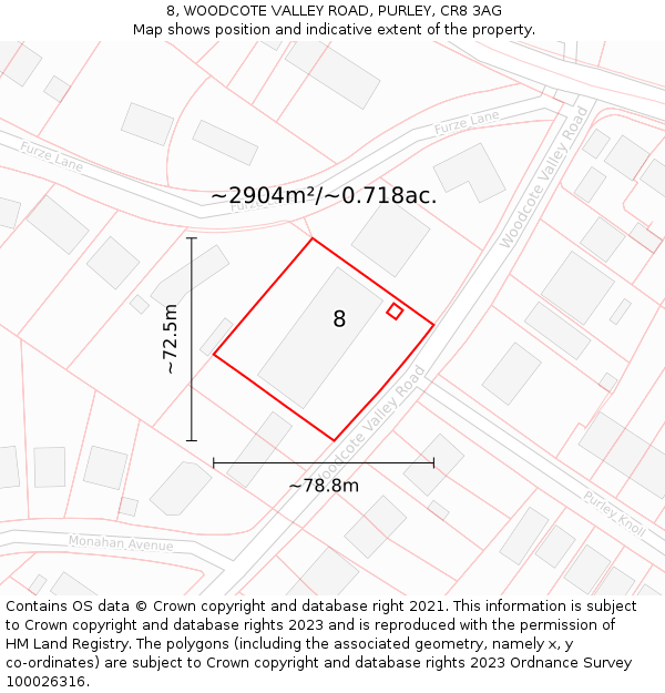 8, WOODCOTE VALLEY ROAD, PURLEY, CR8 3AG: Plot and title map