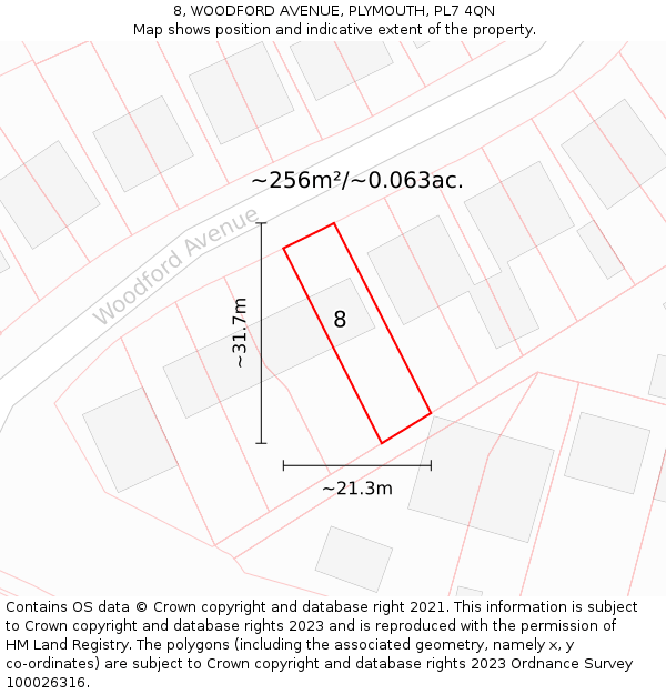 8, WOODFORD AVENUE, PLYMOUTH, PL7 4QN: Plot and title map