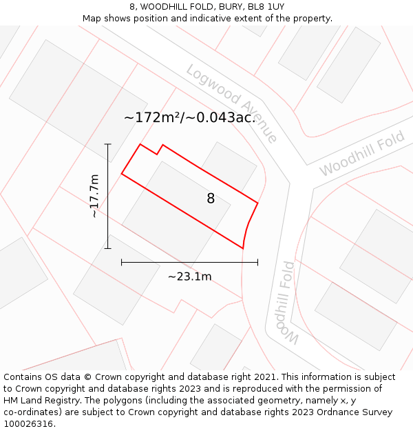 8, WOODHILL FOLD, BURY, BL8 1UY: Plot and title map