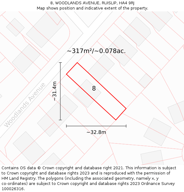 8, WOODLANDS AVENUE, RUISLIP, HA4 9RJ: Plot and title map