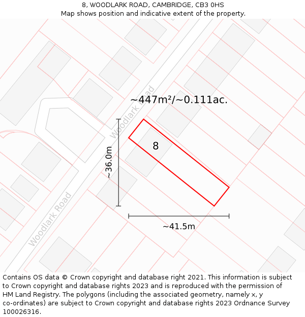 8, WOODLARK ROAD, CAMBRIDGE, CB3 0HS: Plot and title map