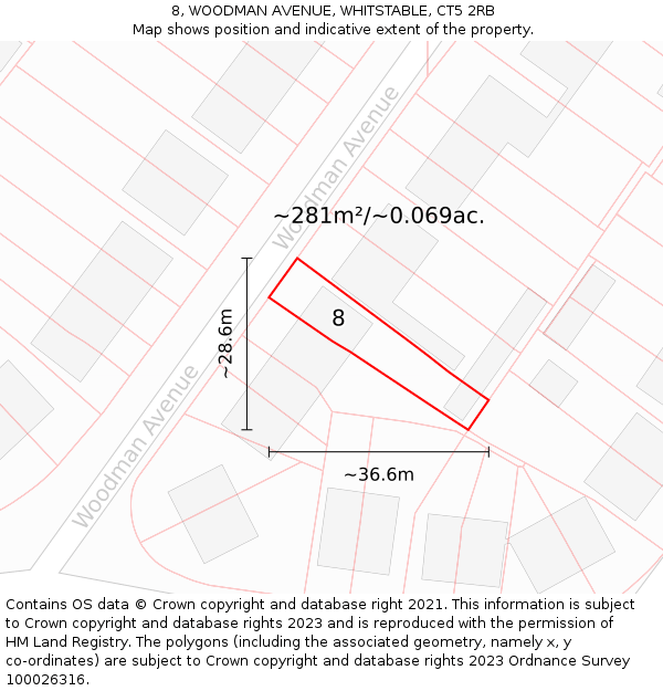 8, WOODMAN AVENUE, WHITSTABLE, CT5 2RB: Plot and title map