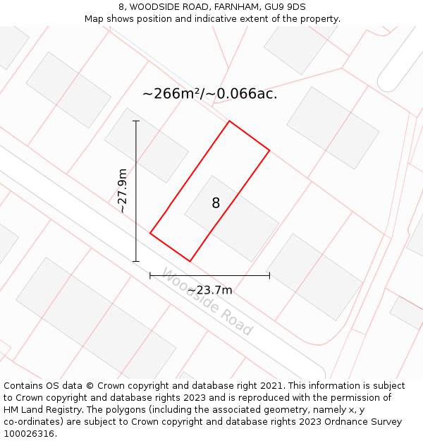 8, WOODSIDE ROAD, FARNHAM, GU9 9DS: Plot and title map