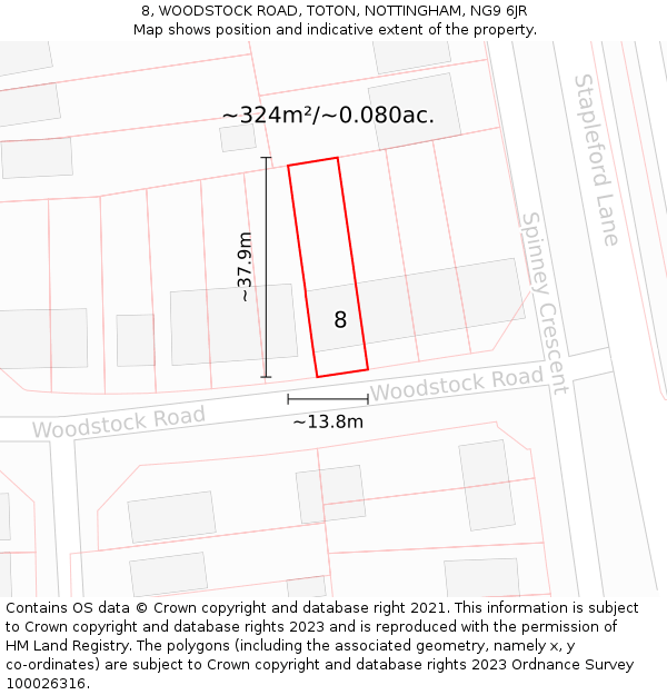 8, WOODSTOCK ROAD, TOTON, NOTTINGHAM, NG9 6JR: Plot and title map