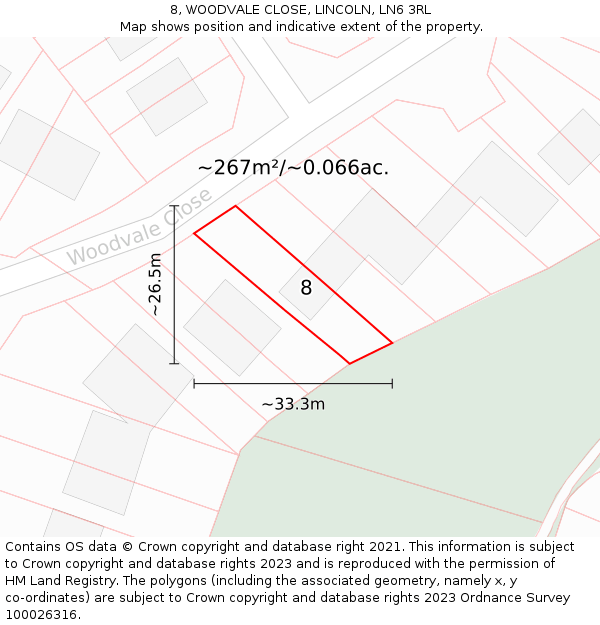 8, WOODVALE CLOSE, LINCOLN, LN6 3RL: Plot and title map