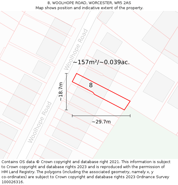 8, WOOLHOPE ROAD, WORCESTER, WR5 2AS: Plot and title map