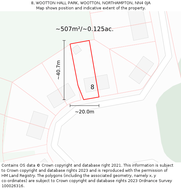 8, WOOTTON HALL PARK, WOOTTON, NORTHAMPTON, NN4 0JA: Plot and title map