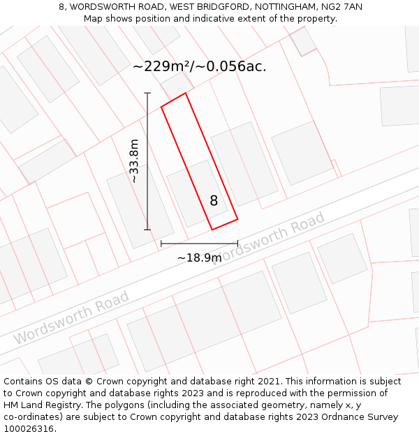 8, WORDSWORTH ROAD, WEST BRIDGFORD, NOTTINGHAM, NG2 7AN: Plot and title map