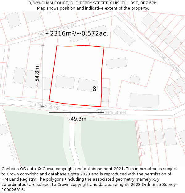 8, WYKEHAM COURT, OLD PERRY STREET, CHISLEHURST, BR7 6PN: Plot and title map