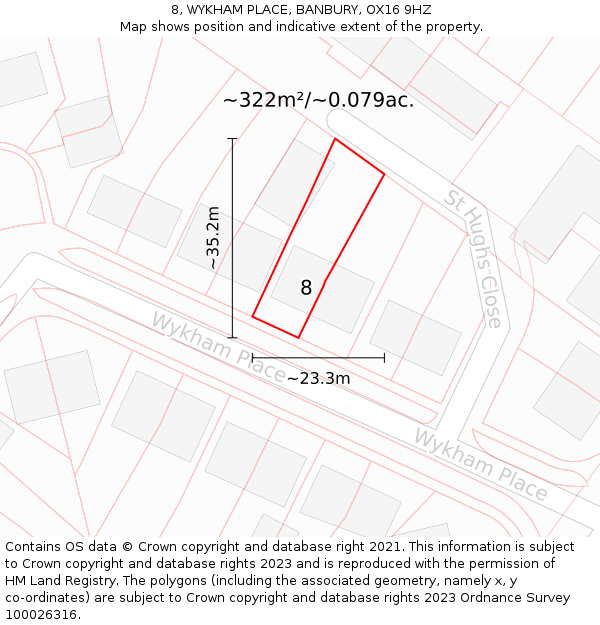 8, WYKHAM PLACE, BANBURY, OX16 9HZ: Plot and title map