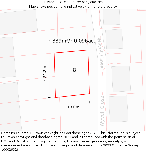 8, WYVELL CLOSE, CROYDON, CR0 7DY: Plot and title map