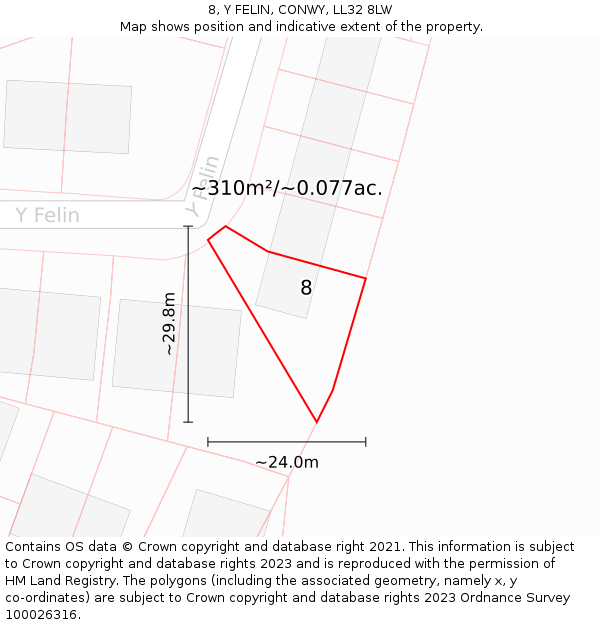 8, Y FELIN, CONWY, LL32 8LW: Plot and title map