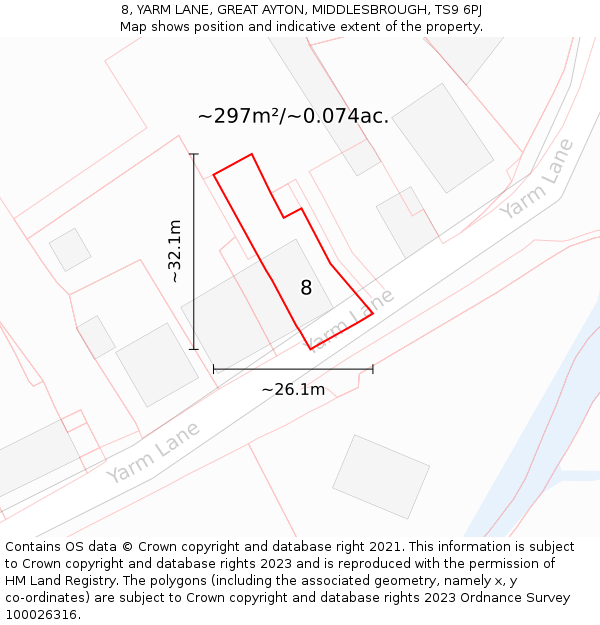 8, YARM LANE, GREAT AYTON, MIDDLESBROUGH, TS9 6PJ: Plot and title map