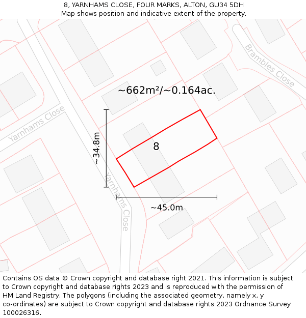8, YARNHAMS CLOSE, FOUR MARKS, ALTON, GU34 5DH: Plot and title map