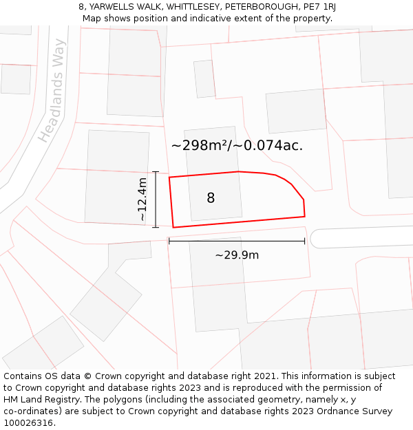 8, YARWELLS WALK, WHITTLESEY, PETERBOROUGH, PE7 1RJ: Plot and title map