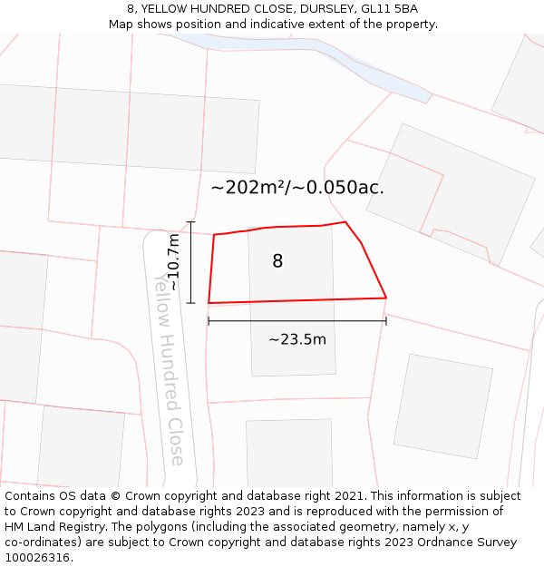 8, YELLOW HUNDRED CLOSE, DURSLEY, GL11 5BA: Plot and title map