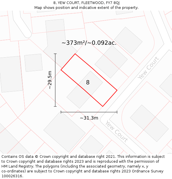 8, YEW COURT, FLEETWOOD, FY7 8QJ: Plot and title map