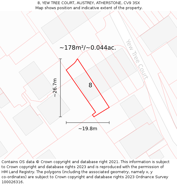 8, YEW TREE COURT, AUSTREY, ATHERSTONE, CV9 3SX: Plot and title map