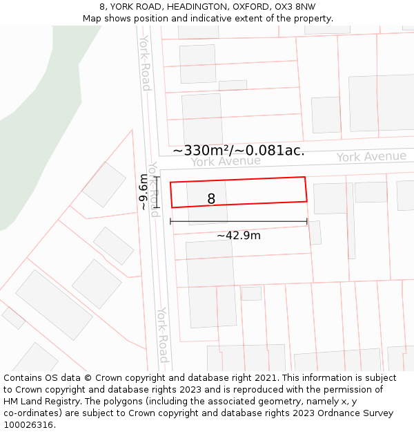 8, YORK ROAD, HEADINGTON, OXFORD, OX3 8NW: Plot and title map