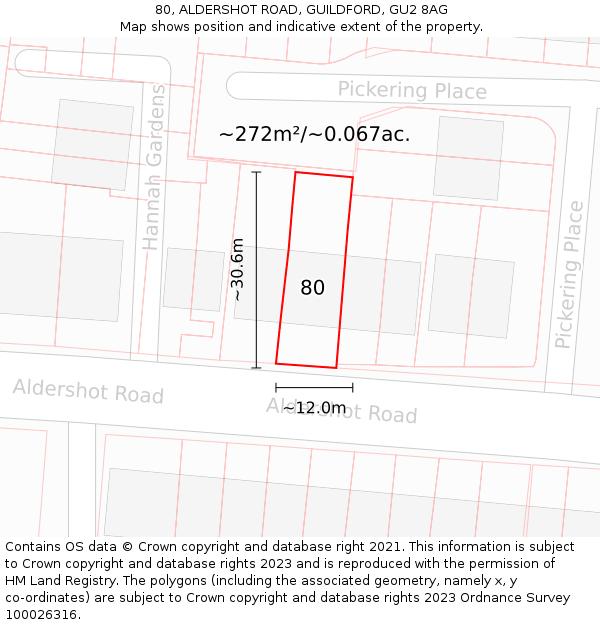 80, ALDERSHOT ROAD, GUILDFORD, GU2 8AG: Plot and title map