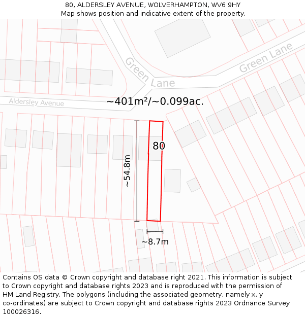 80, ALDERSLEY AVENUE, WOLVERHAMPTON, WV6 9HY: Plot and title map