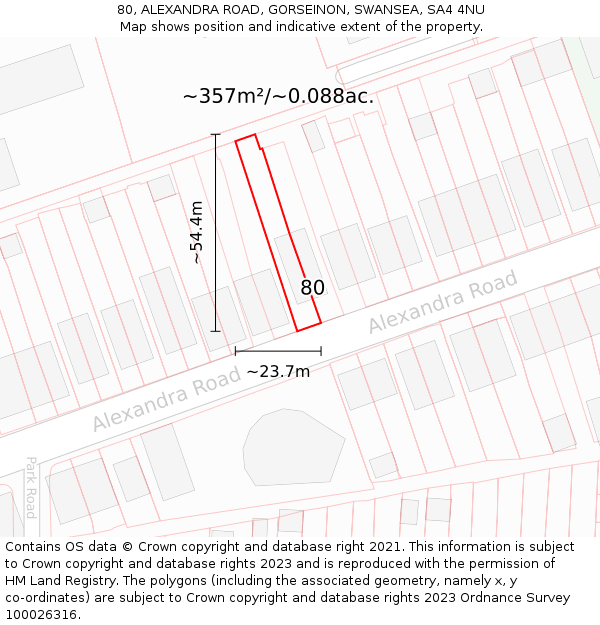 80, ALEXANDRA ROAD, GORSEINON, SWANSEA, SA4 4NU: Plot and title map