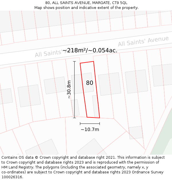 80, ALL SAINTS AVENUE, MARGATE, CT9 5QL: Plot and title map