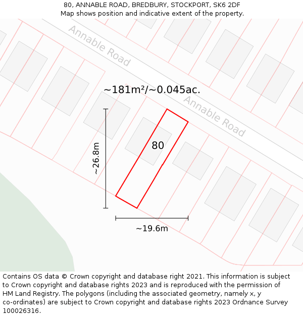 80, ANNABLE ROAD, BREDBURY, STOCKPORT, SK6 2DF: Plot and title map