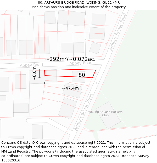 80, ARTHURS BRIDGE ROAD, WOKING, GU21 4NR: Plot and title map