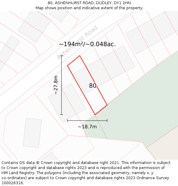 80, ASHENHURST ROAD, DUDLEY, DY1 2HN: Plot and title map