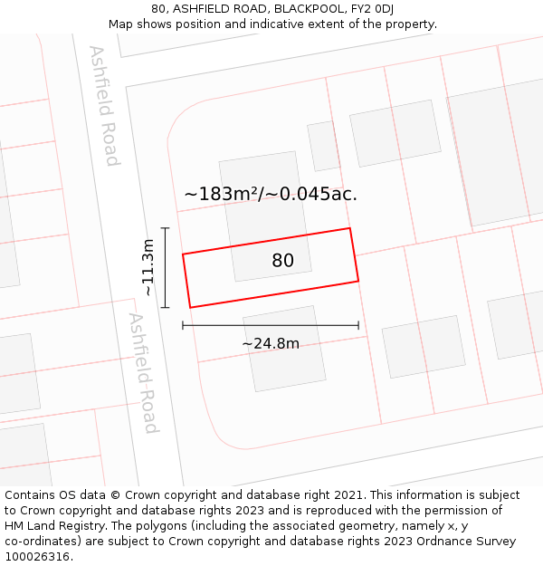 80, ASHFIELD ROAD, BLACKPOOL, FY2 0DJ: Plot and title map